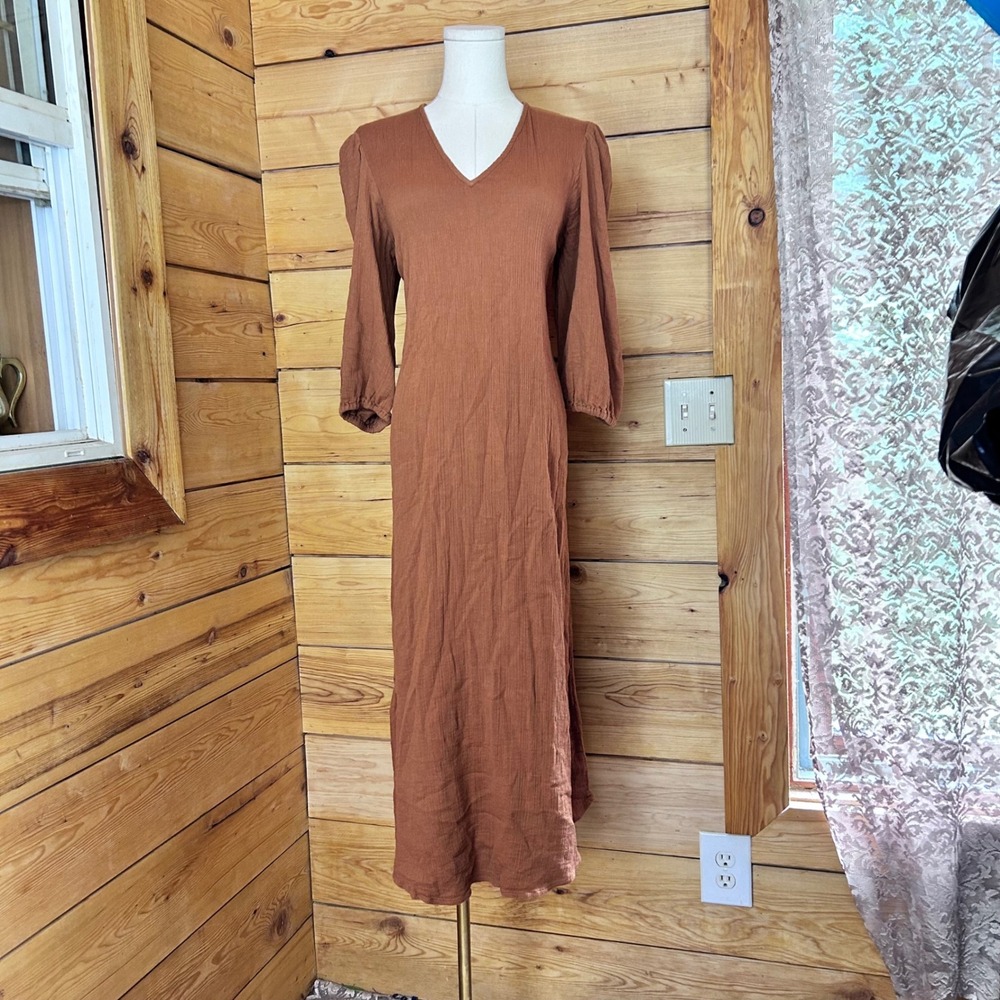 Organic Cotton Gauze Felani Midi Dress Women Medium Terracotta Rust Minimum